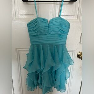 Arden B Aqua Blue Ruffle Mini Dress